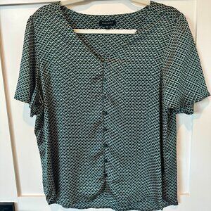 Pleione Women's Patterned V-Neck Top, Blue/Gold, Size L